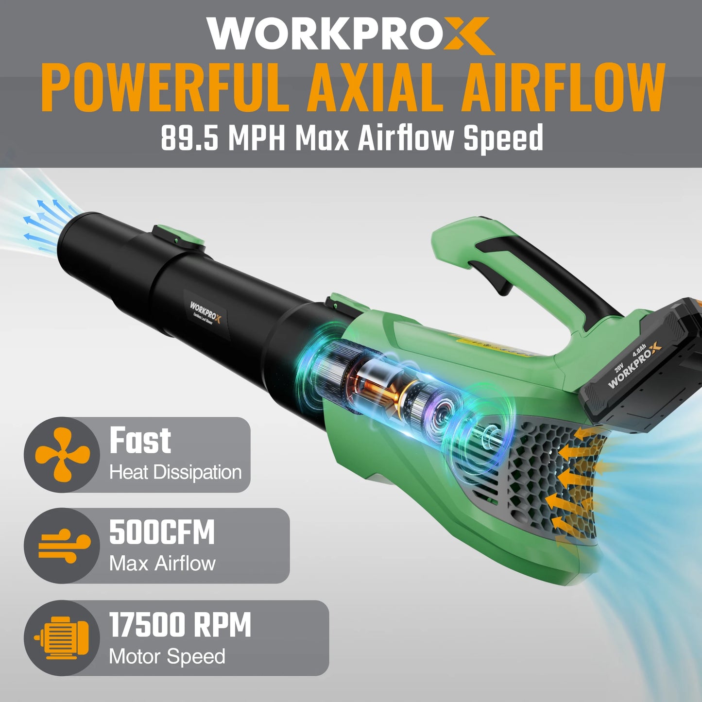 WORKPROX 20V 4.0Ah Electric Cordless Leaf Blower Variable Speed