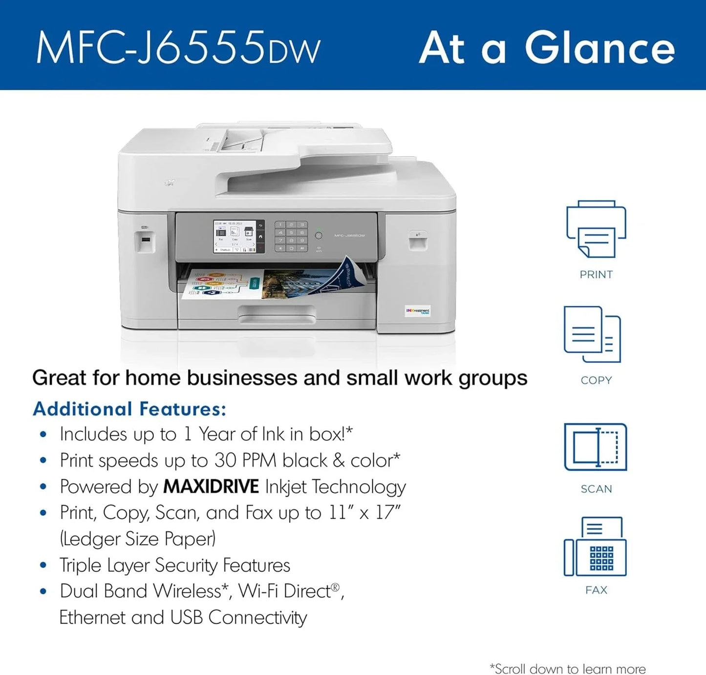 Brother MFC-J6555DW Tank Color Inkjet All-in-One Printer