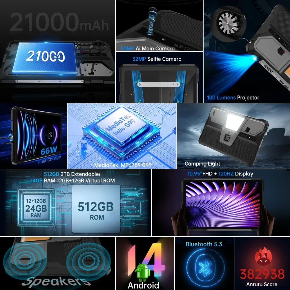 8849 TANK PAD E Unihertz Rugged Projector Tablet Android 14 Smartphone/Tablet