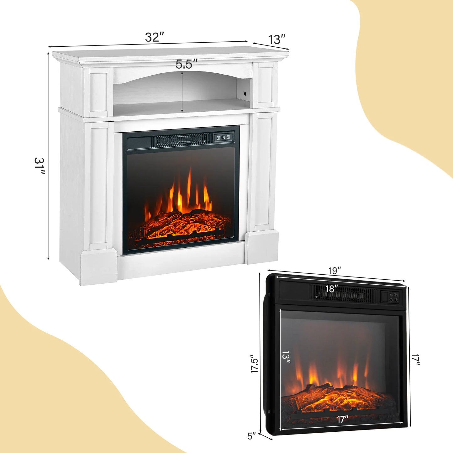 LIFEZEAL 32" 1400W Electric Fireplace Mantel TV Stand Space Heater