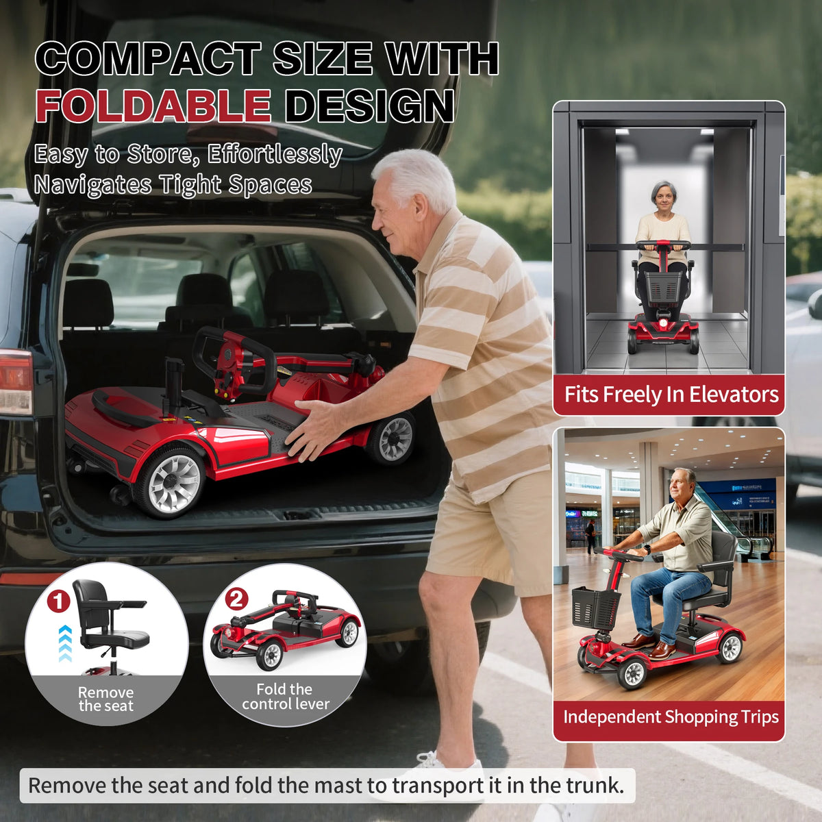 UNIFICARE Red Foldable 4 Wheel Mobility Scooter