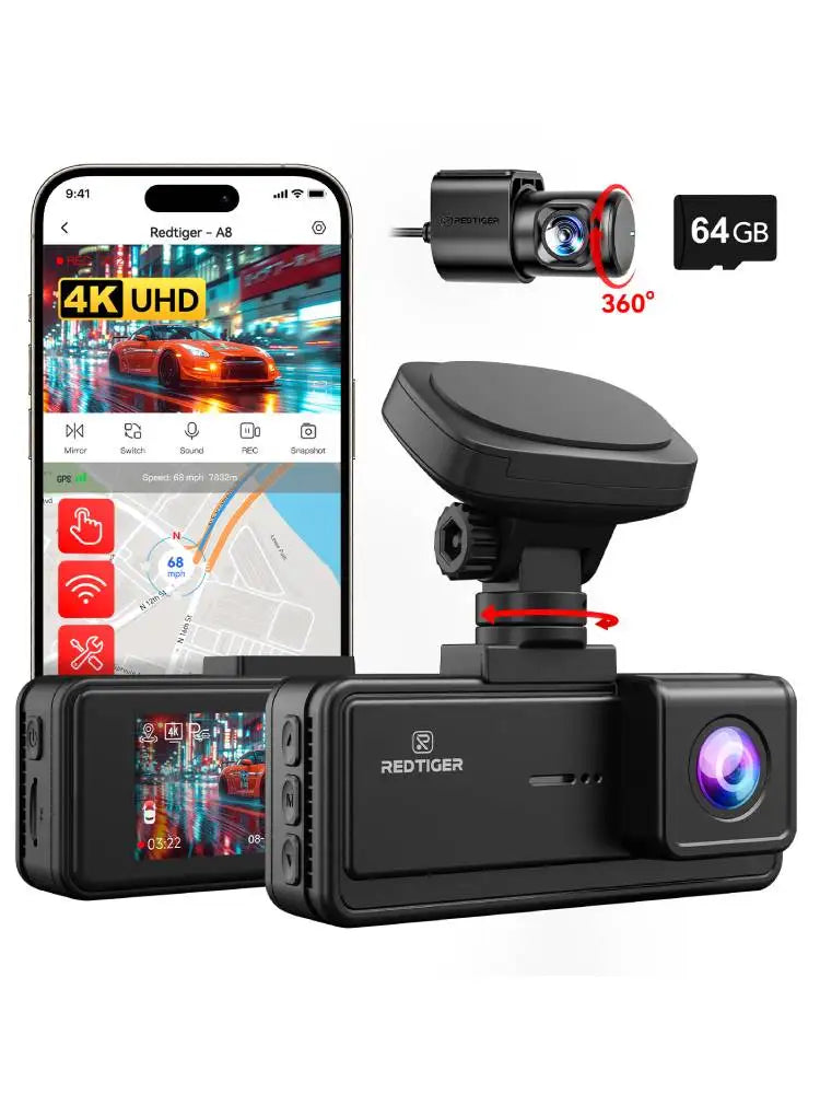 REDTIGER A8 4K Dual Dash Cam Front And Rear Car Camera