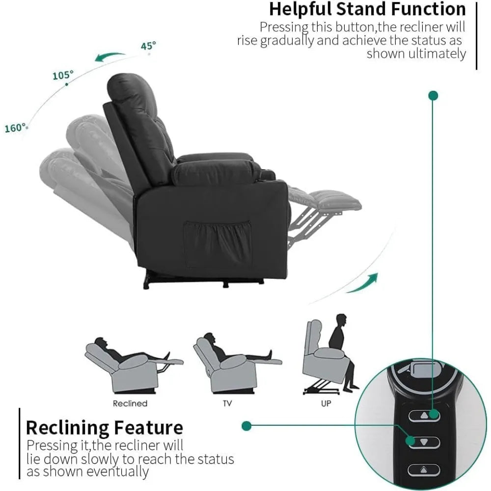 Power Lift Recliner Chair, PU Leather Massage Chair with Heat