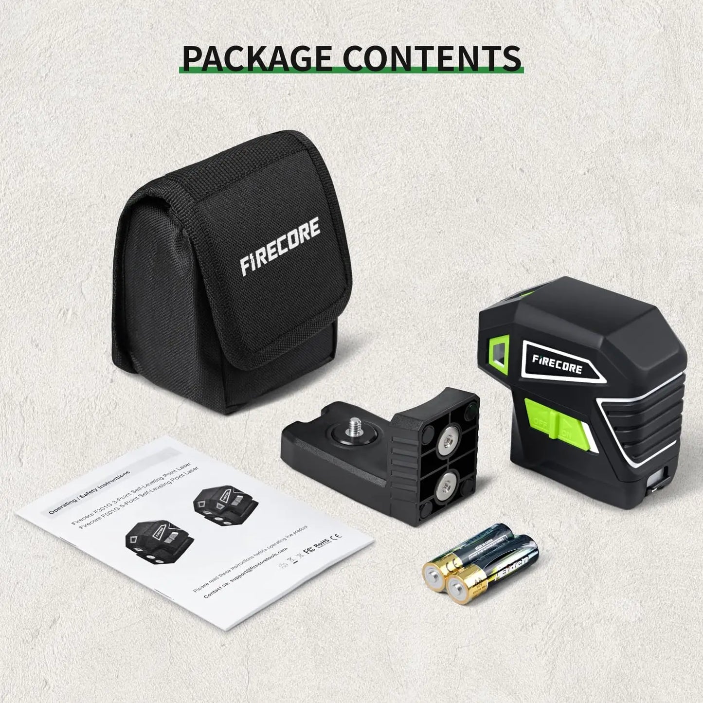 FIRECORE 5-Point Green Laser Level with Magnetic Base