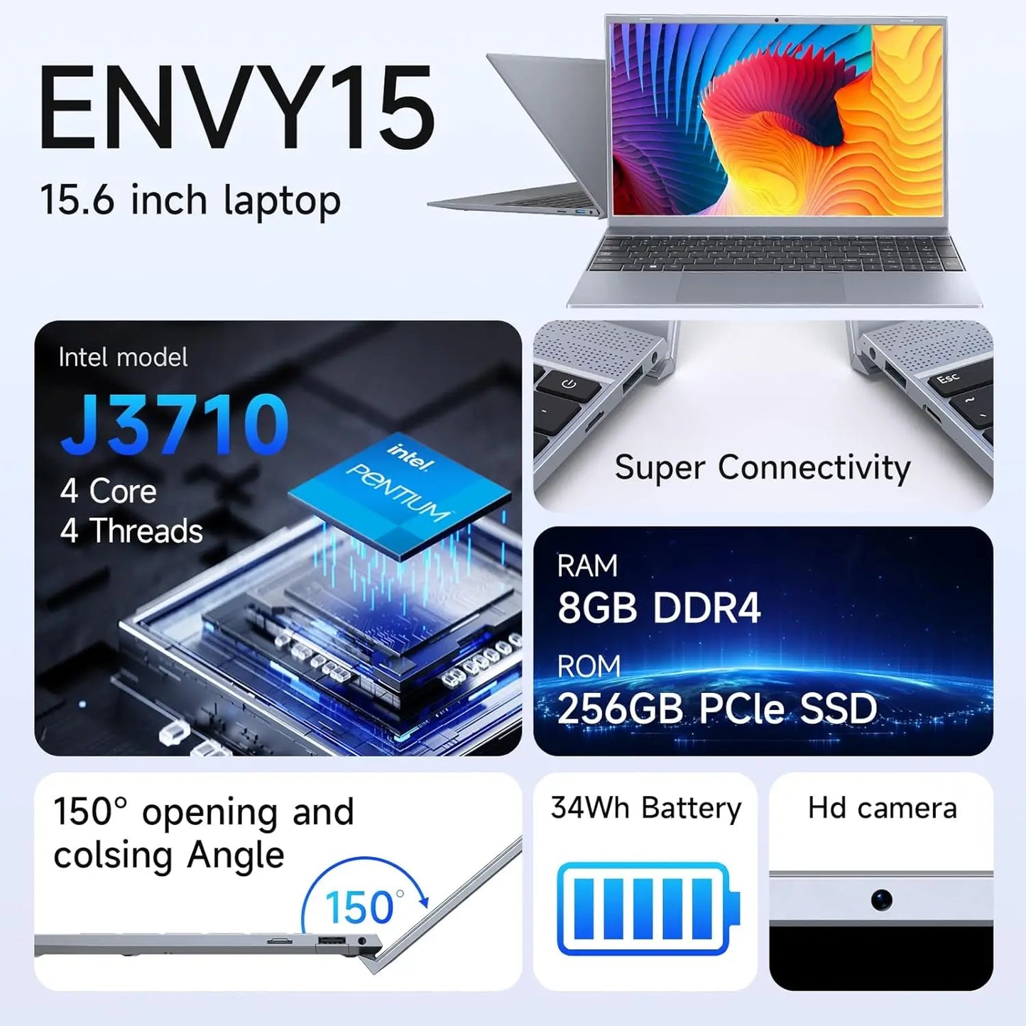 15.6 Inch Laptop J3710 8GB RAM 256GB SSD