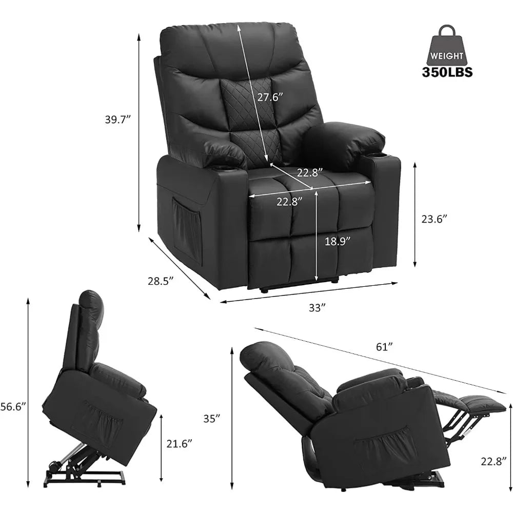 Power Lift Recliner Chair, PU Leather Massage Chair with Heat
