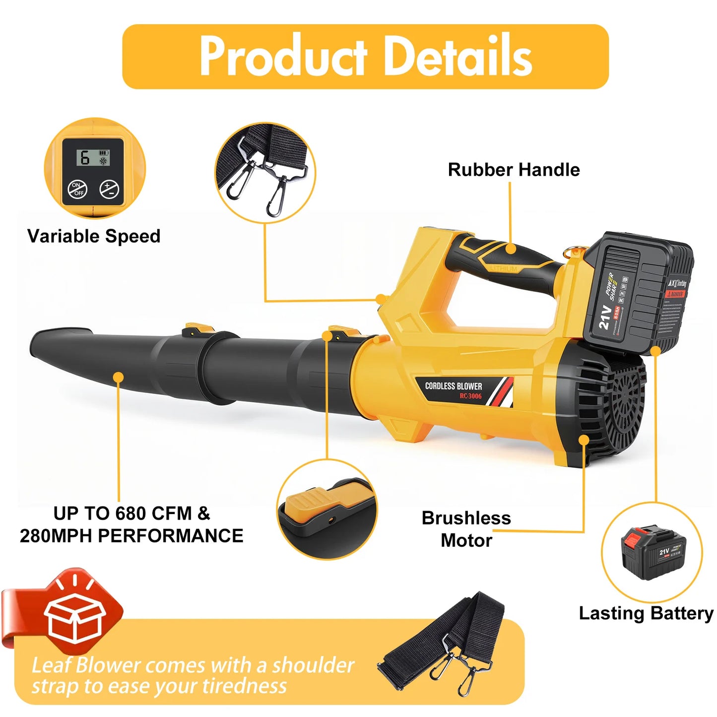 21V Cordless Leaf Blower Electric Air Blower
