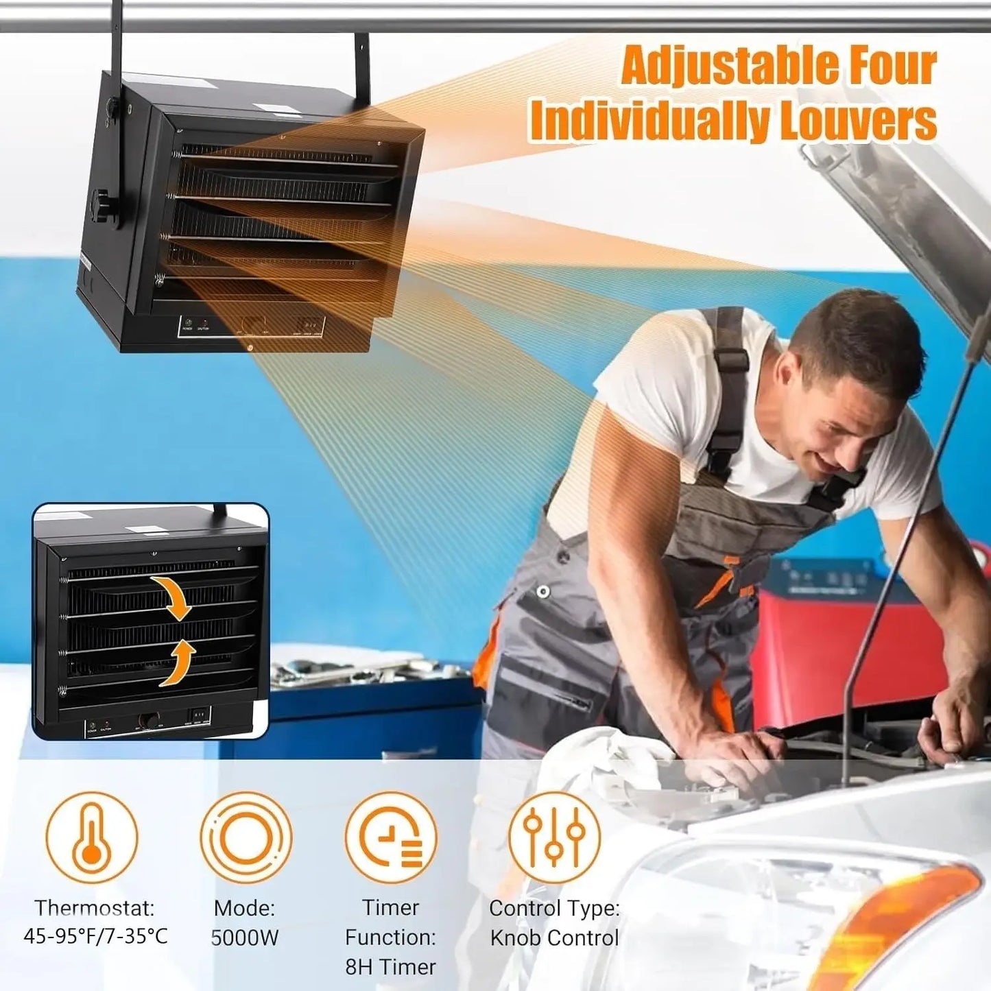 Adoolla Electric Garage Heater, 5000/7500 Watt 240 Volt