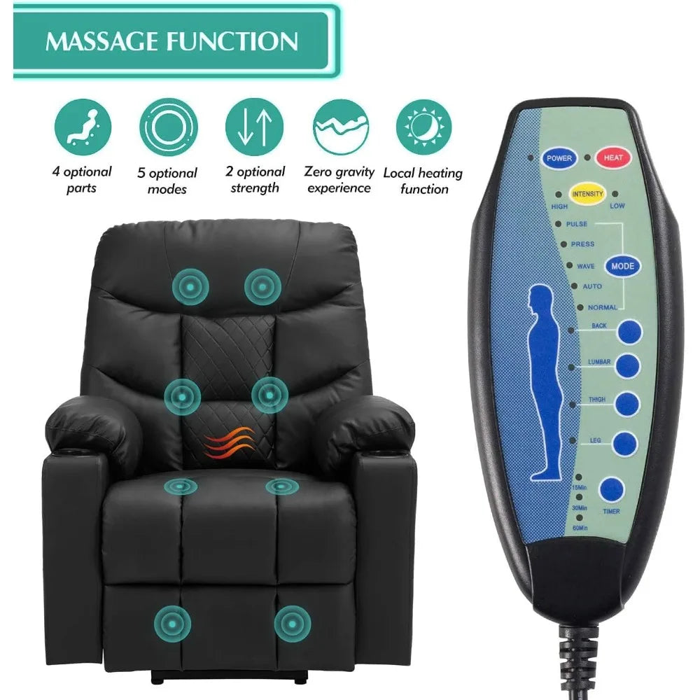 Power Lift Recliner Chair, PU Leather Massage Chair with Heat