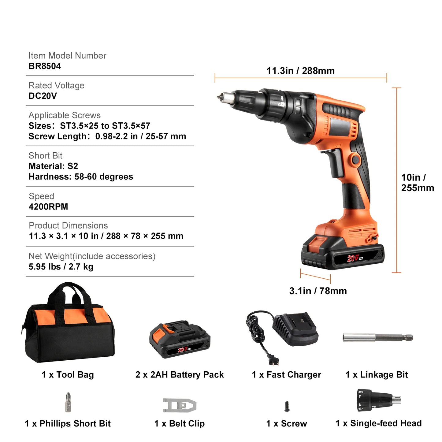 SucceBuy Drywall Screw Gun 20V Max 4200RPM Brushless
