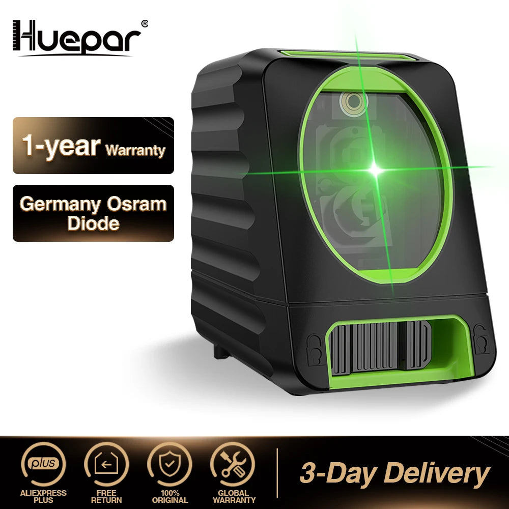 Huepar Self-leveling Vertical & Horizontal Lasers Green Beam Cross Line Laser Level 150 Degree 510nm Nivel Laser For Outdoor Use