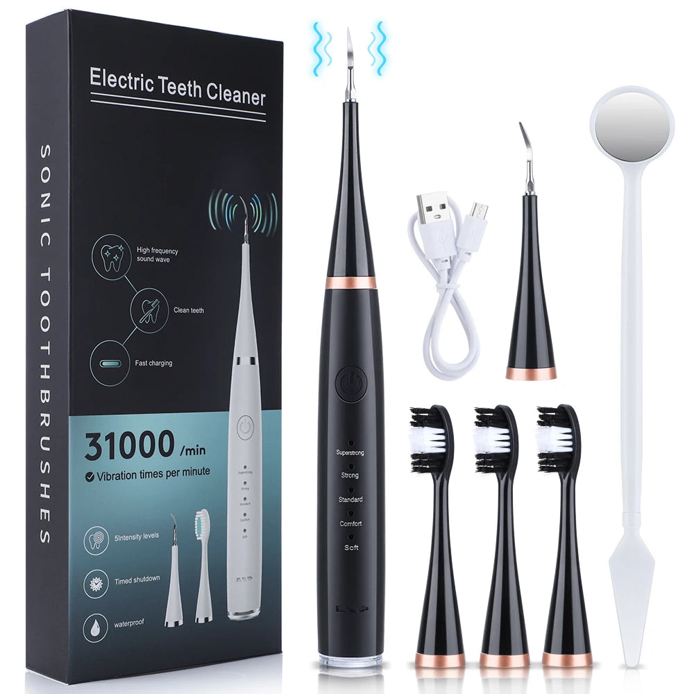 Electric Sonic Dental Scaler Teeth Whitening Cleaning Tool With Electric Toothbrush Head Calculus Remover Oral Irrigator Cleaner