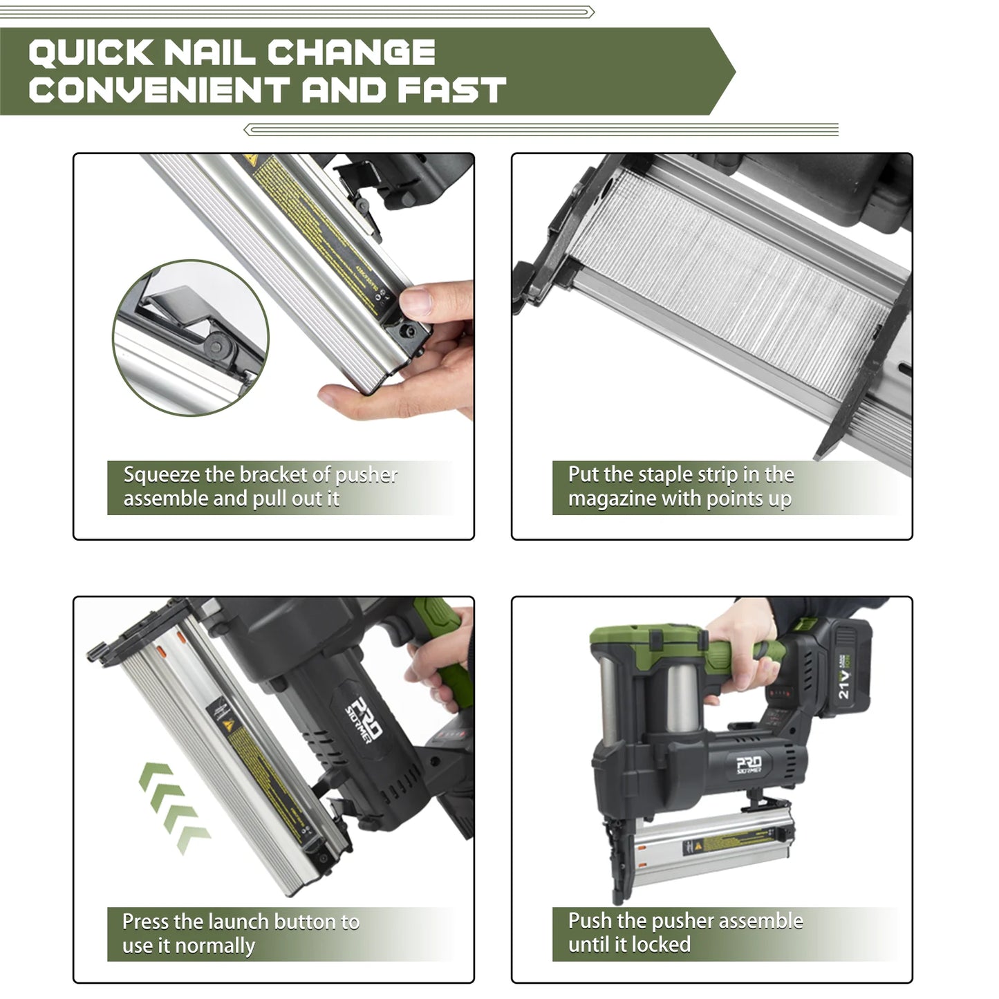 PRO STORMER 21V Electric Nail Gun, Brushless Nailer