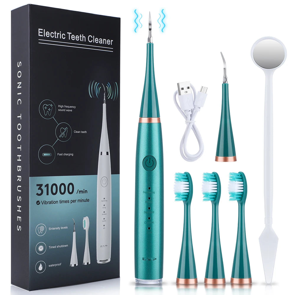 Electric Sonic Dental Scaler Teeth Whitening Cleaning Tool With Electric Toothbrush Head Calculus Remover Oral Irrigator Cleaner