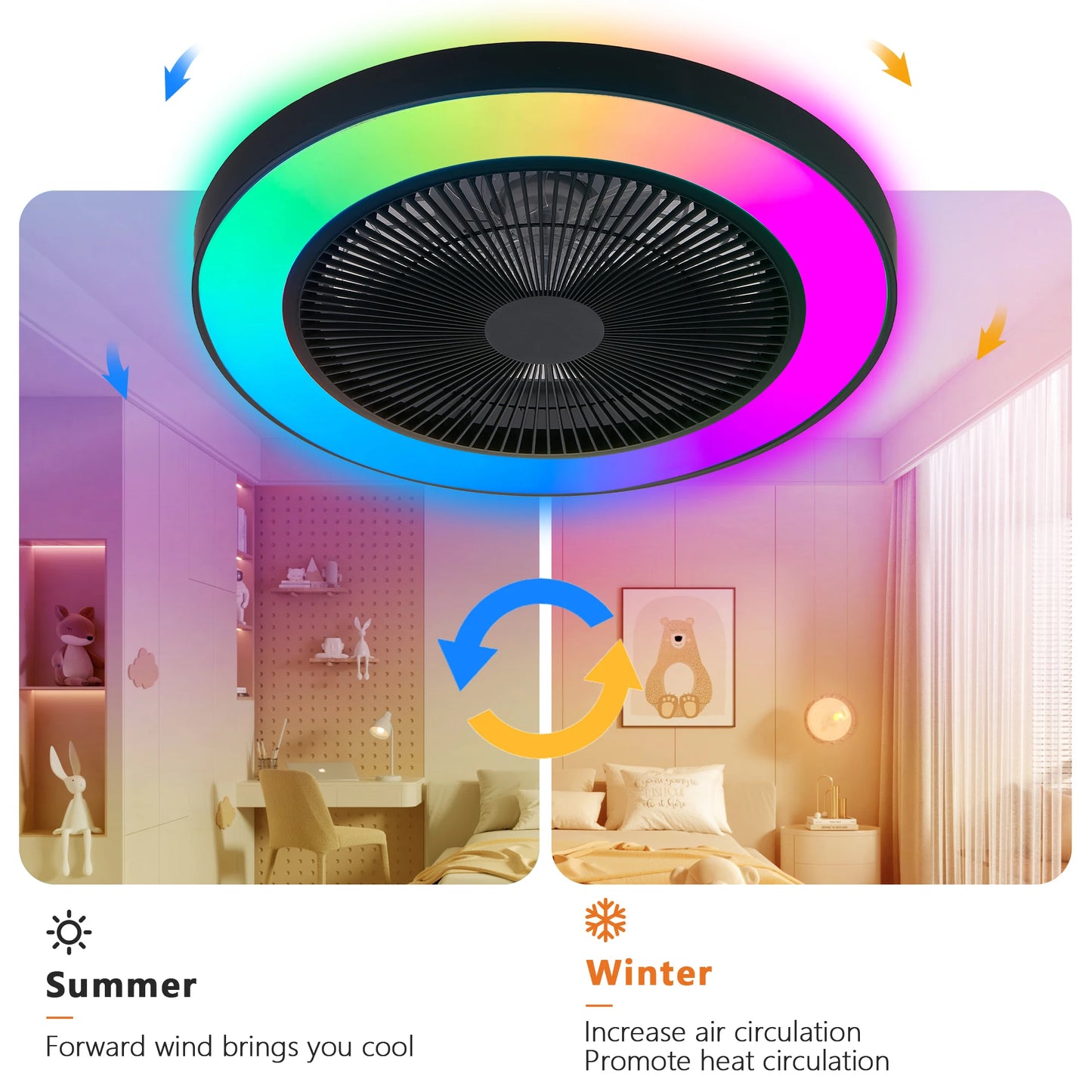 ARLGSITE 19" LED Ceiling Fan Light Smart RGB Lights