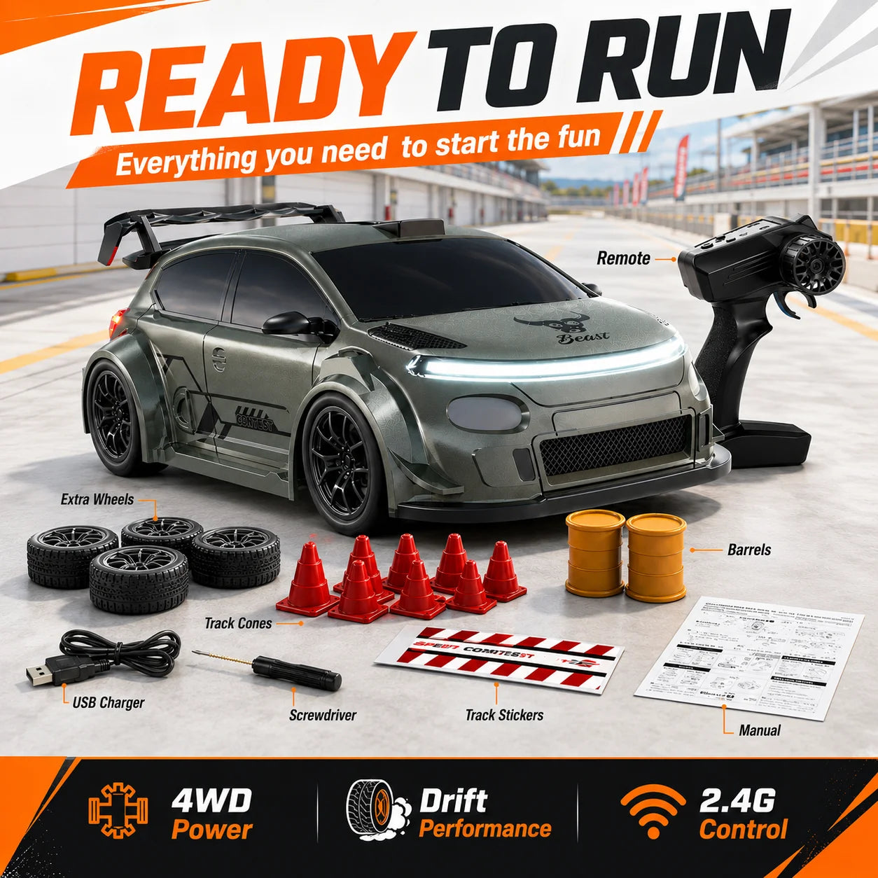 ZNLYRION 4WD High Speed RC Car 2.4G Remote Drifting Car 1:24 Scale