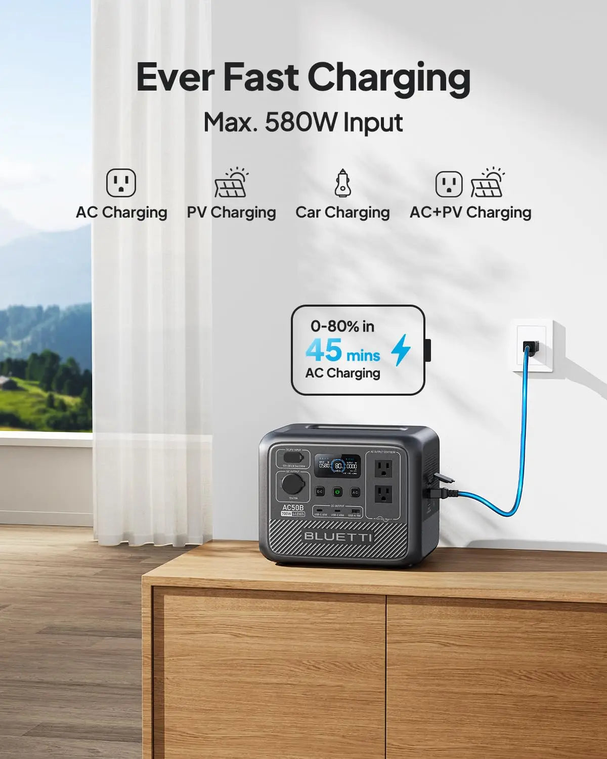 BLUETTI AC50B 700W 448Wh Portable Power Station LiFePO4 Battery