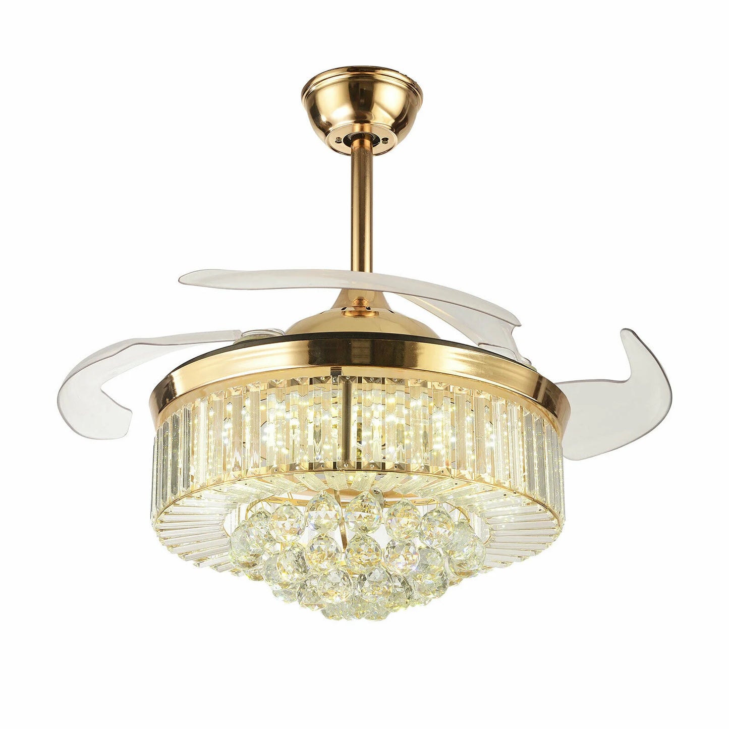 Bymaocar 42" Invisible LED Ceiling Fan Light Crystal Retractable Chandelier Lamp W/Remote