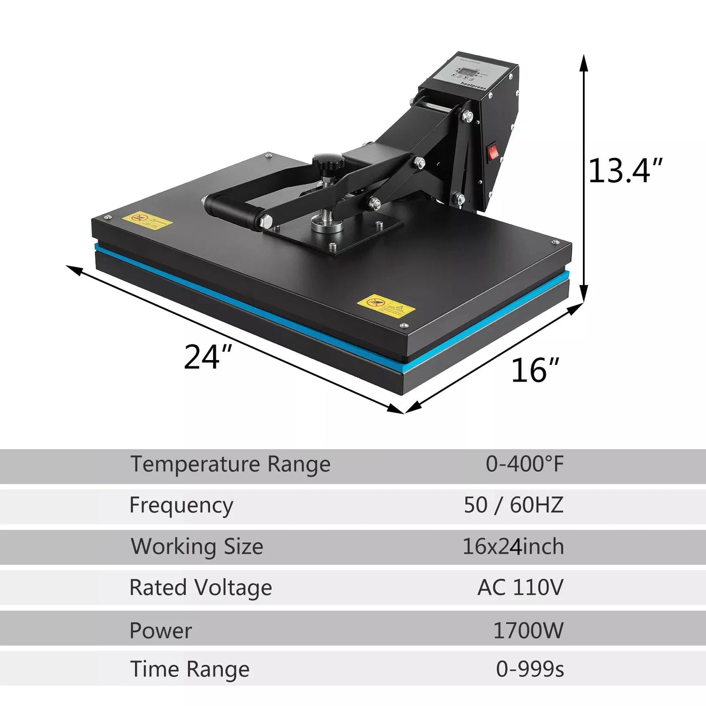 Clamshell Heat Press Machine 1700W 16x24''