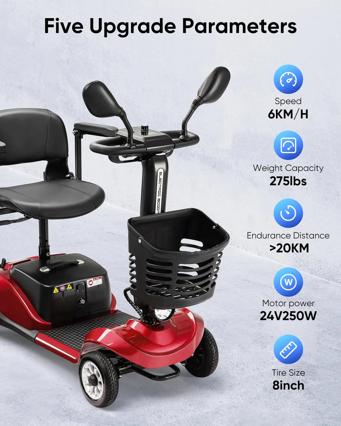 Foldable Electric Mobility Scooter with Light and Basket
