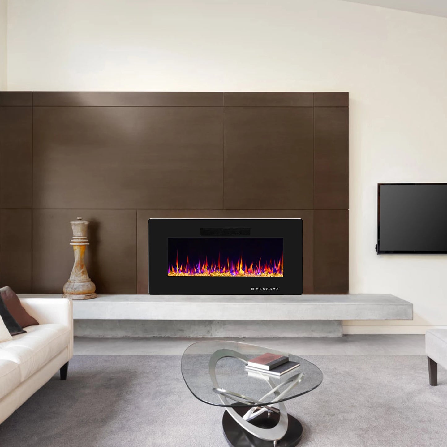 36" Recessed & Wall Mounted Electric Fireplace, Ultra thin & Low Noise