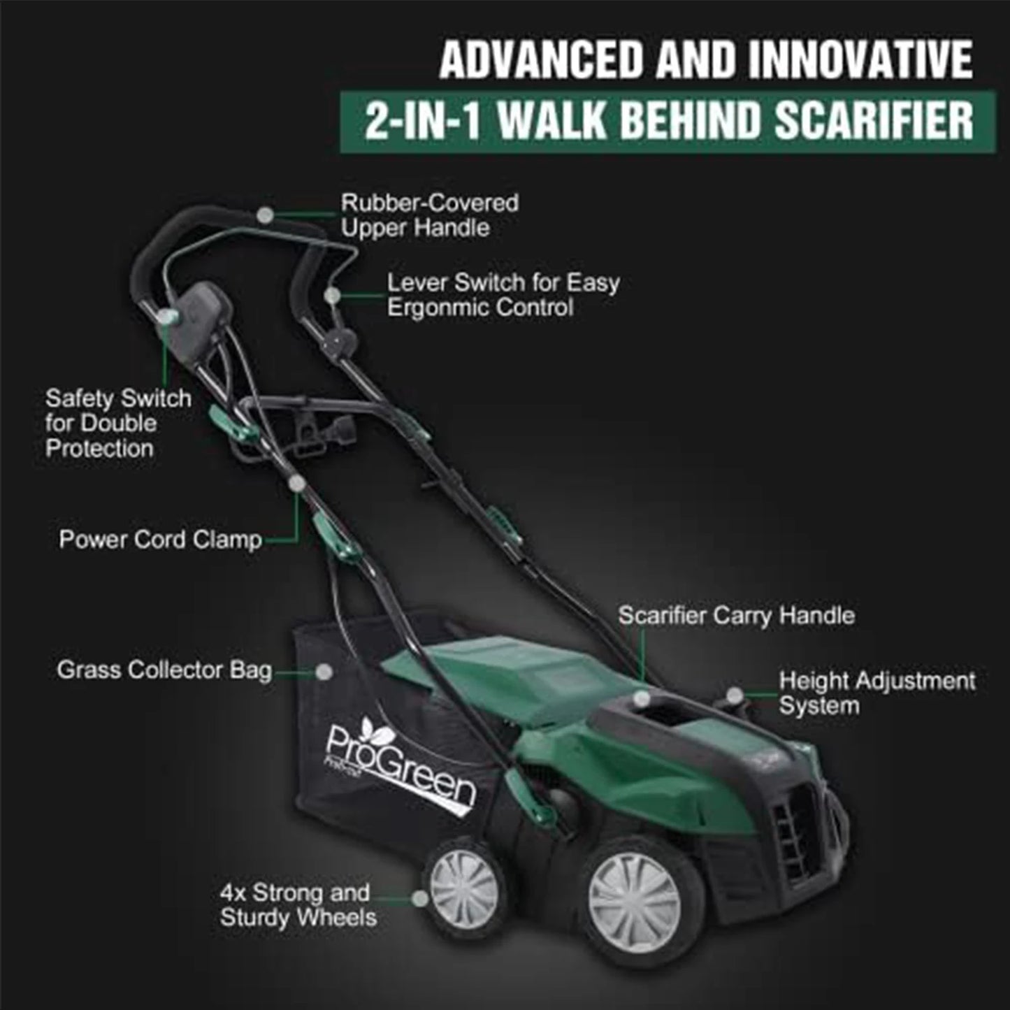 PROGREEN 2-in-1 Electric Garden Scarifier & Dethatches