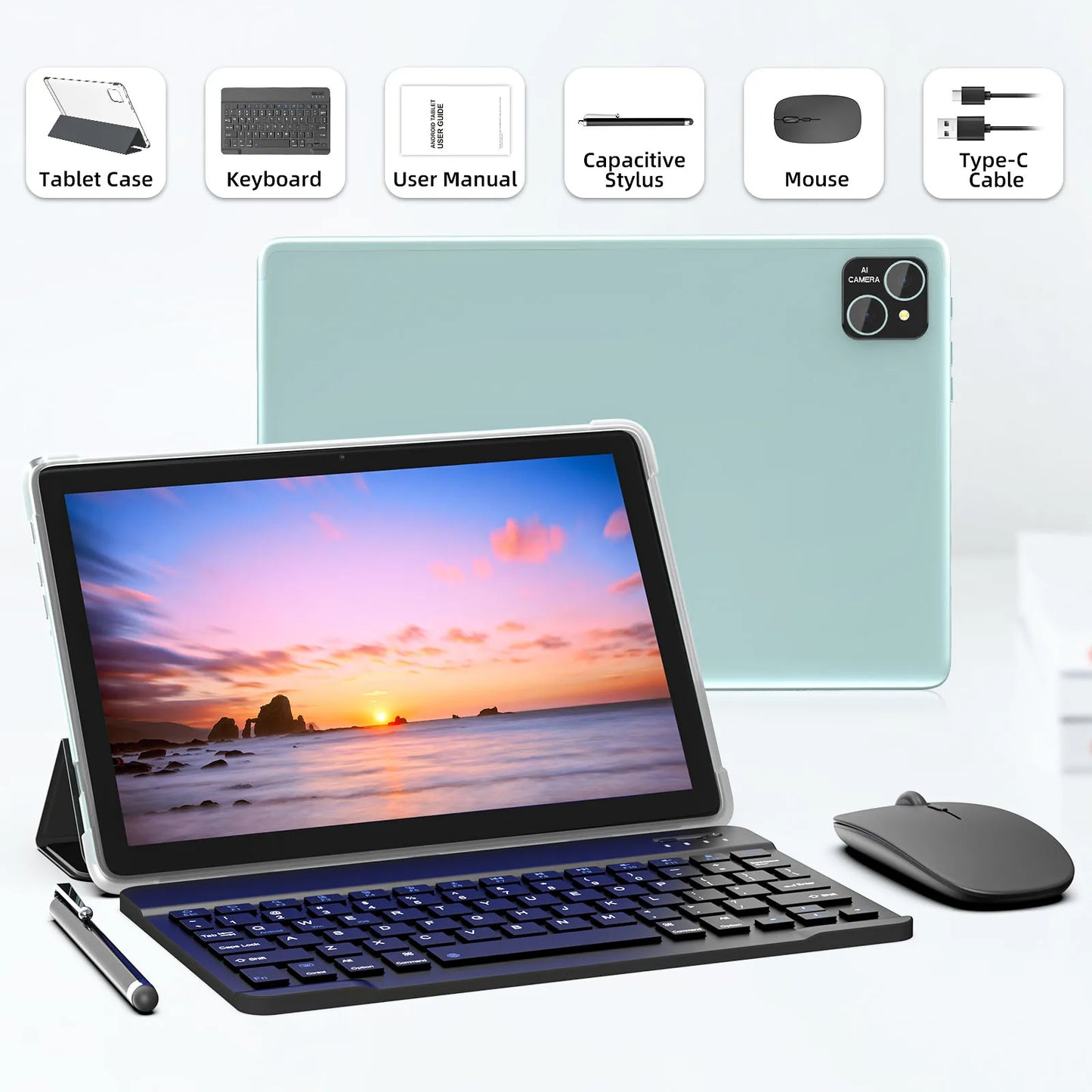 BAKEN Android 14 Tablet with keyboard, mouse