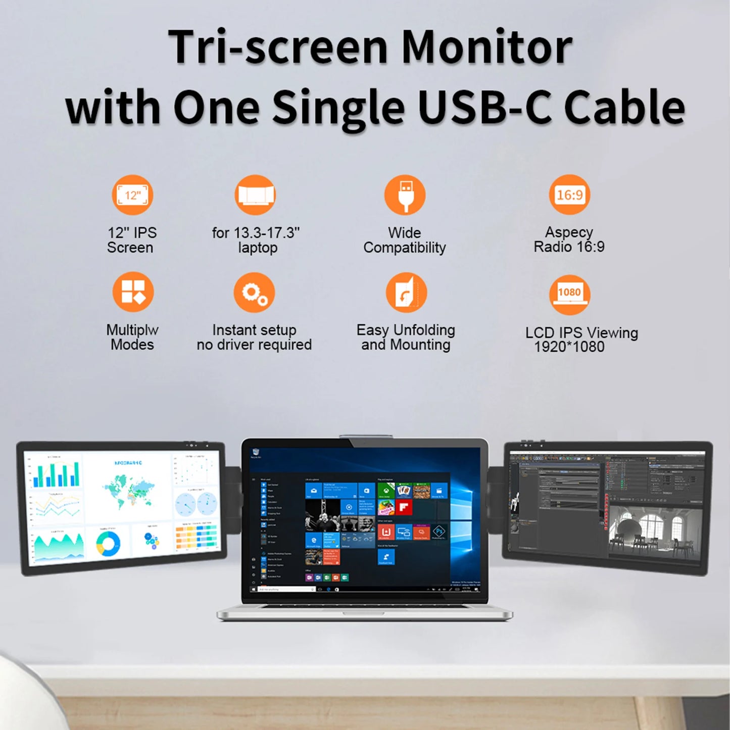 kuulaa 12 Inch Laptop Dual Monitor 1920*1080