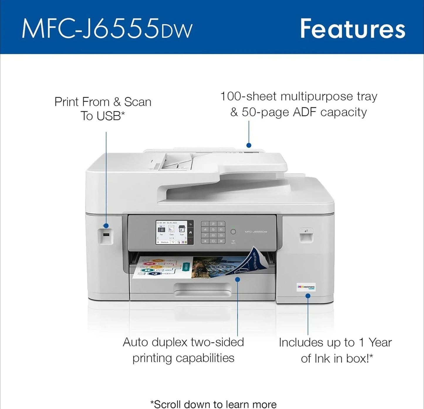 Brother MFC-J6555DW Tank Color Inkjet All-in-One Printer