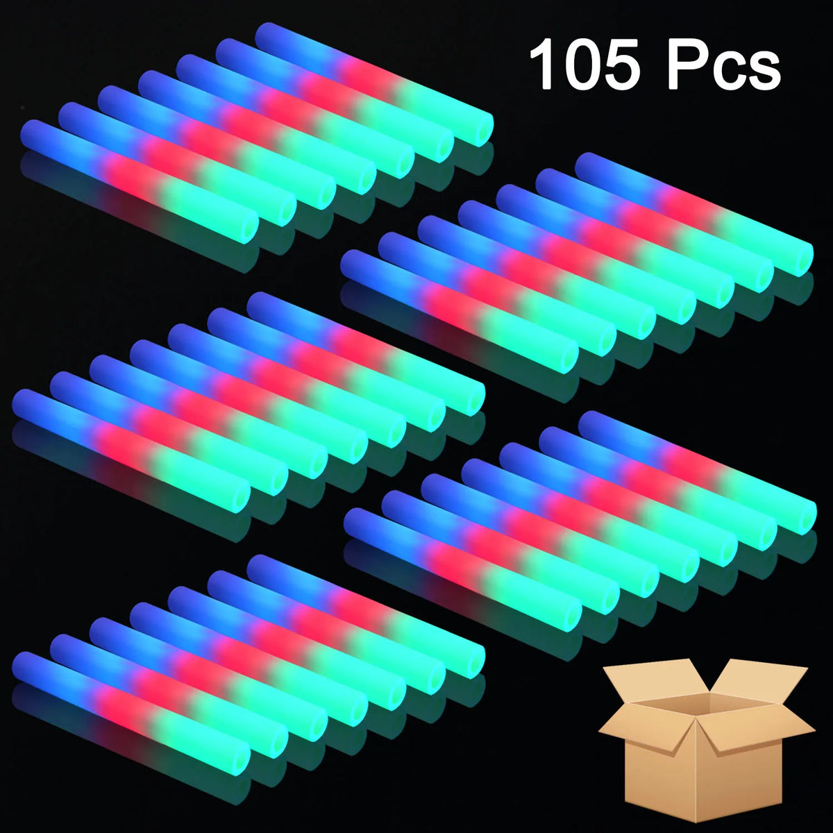 15/25/35/105 Pcs LED Foam Glow Sticks Bulk Colorful RGB