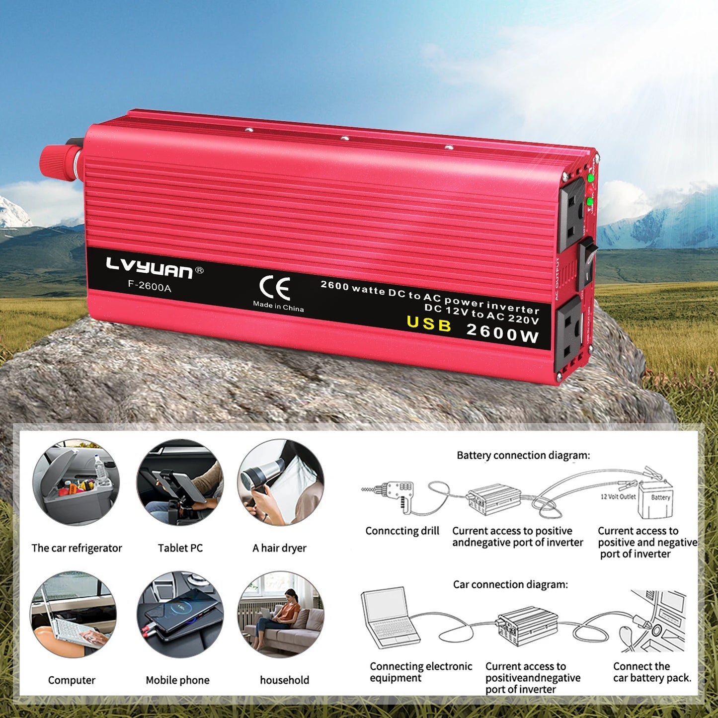 Foval AC110V Power Inverter DC/AC 12V to 120V Car Inverter