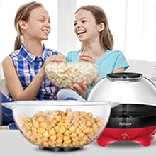 Yabano Popcorn Machine, 6-Quart Popcorn Popper maker, Nonstick Plate, Electric Stirring with Quick-Heat Technology, Cool Touch Handles