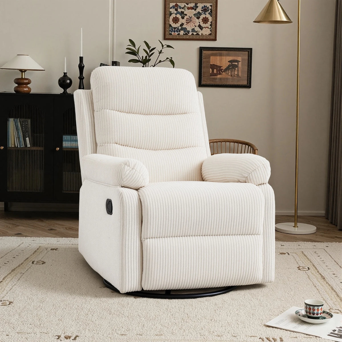 GAOHAPY Soft Corduroy Fabric Swivel Rocker Recliner Chair