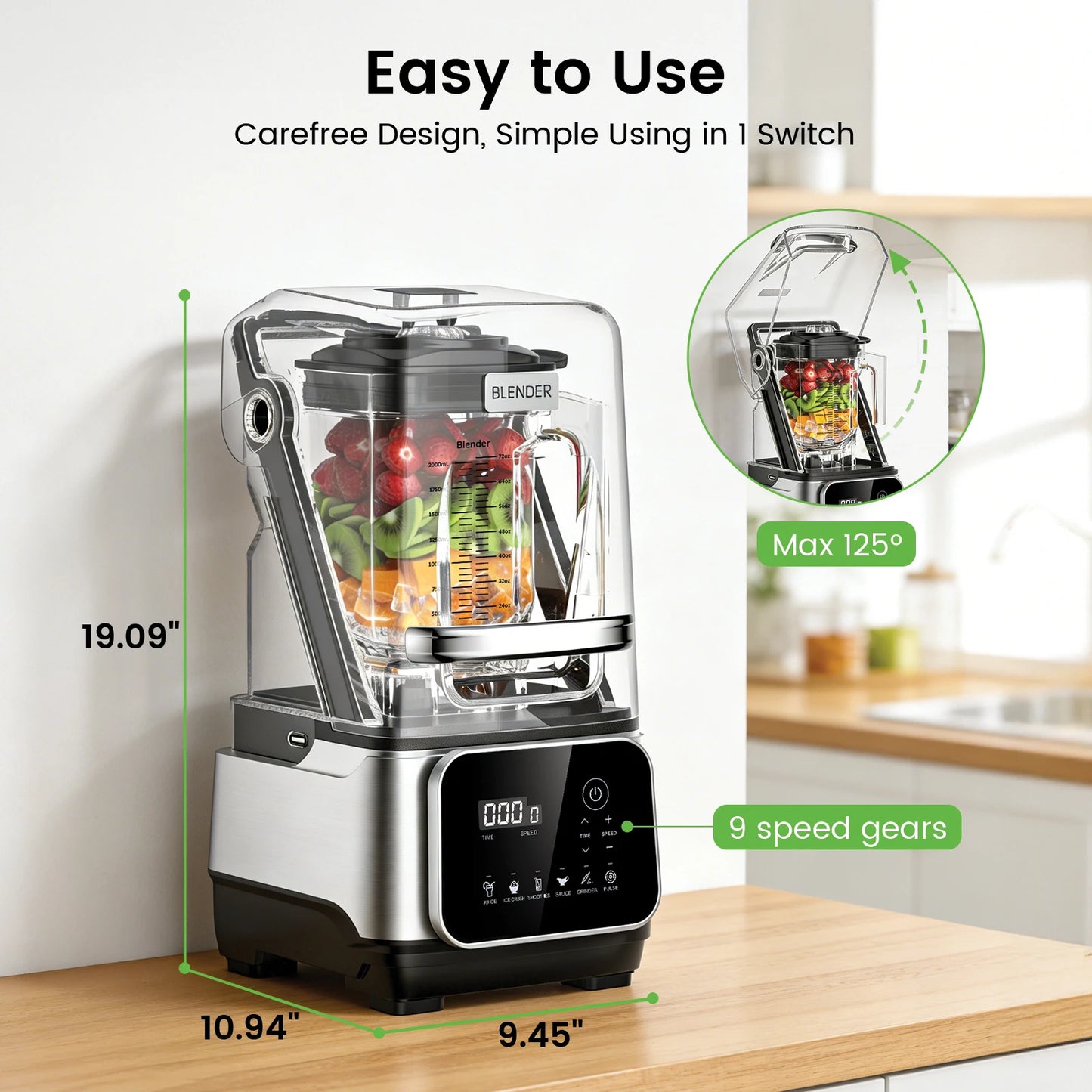 SHICUO 68oz Commercial Blender with Quiet Shield