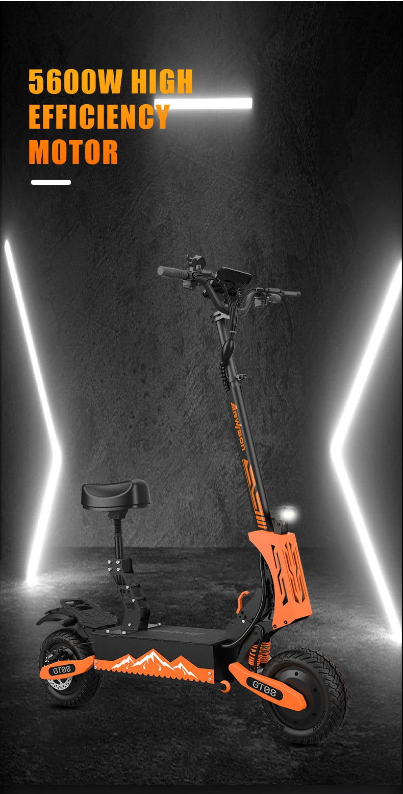 Arwibon GT08 Adult Electric Scooter 5600W Motor Top Speed 46MPH, 60V27AH, 11" Off-Road Tires Sport Commuter Folding E-Scooter