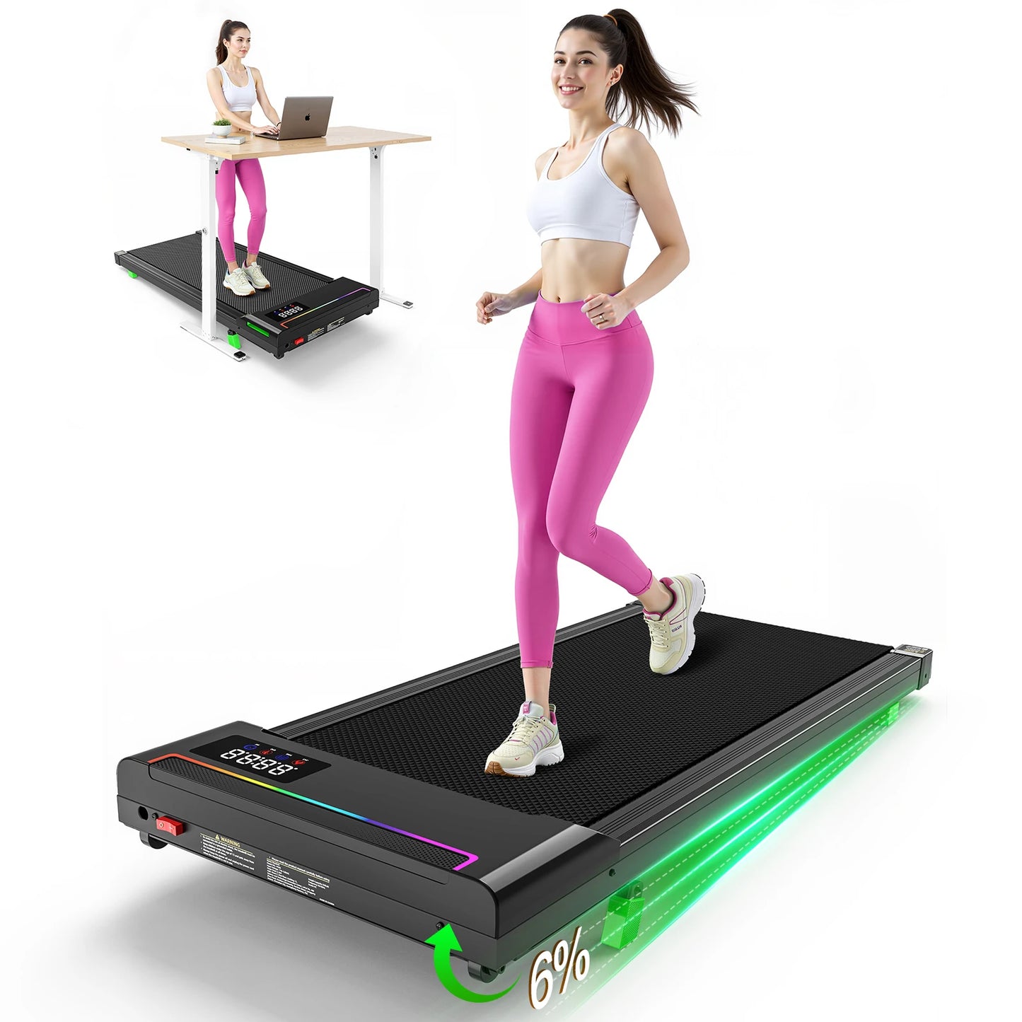 AKLUER 2 in 1 Walking Pad Under Desk Treadmill, 2.5HP Brushless Motor