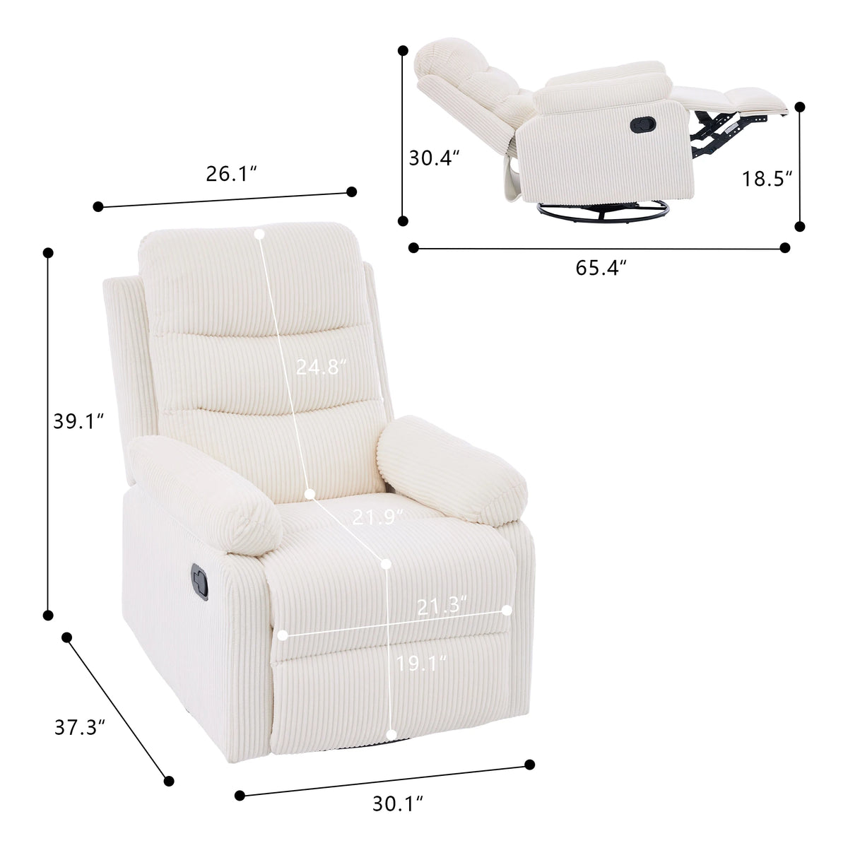 GAOHAPY Soft Corduroy Fabric Swivel Rocker Recliner Chair
