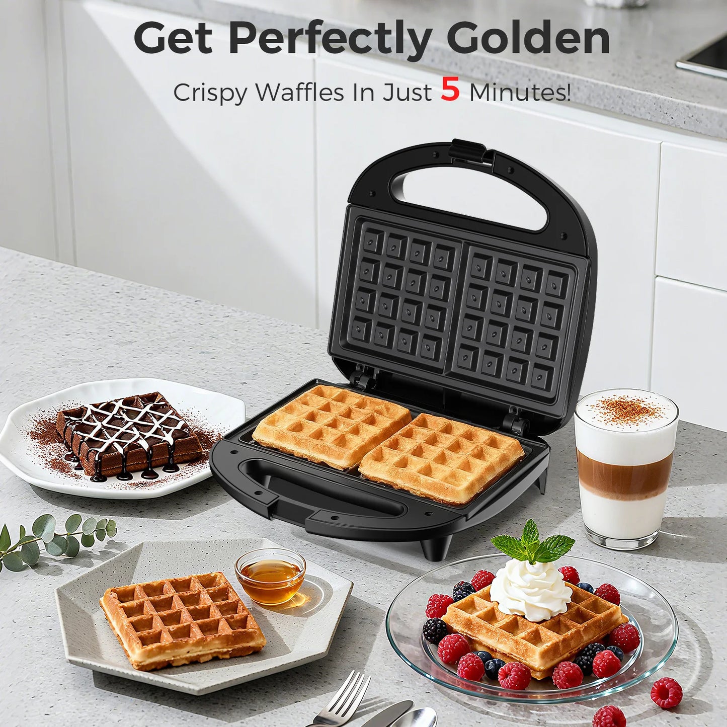 BELGIAN Waffle Maker, 2 Slice Non-Stick Waffle Iron