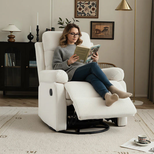 GAOHAPY Soft Corduroy Fabric Swivel Rocker Recliner Chair