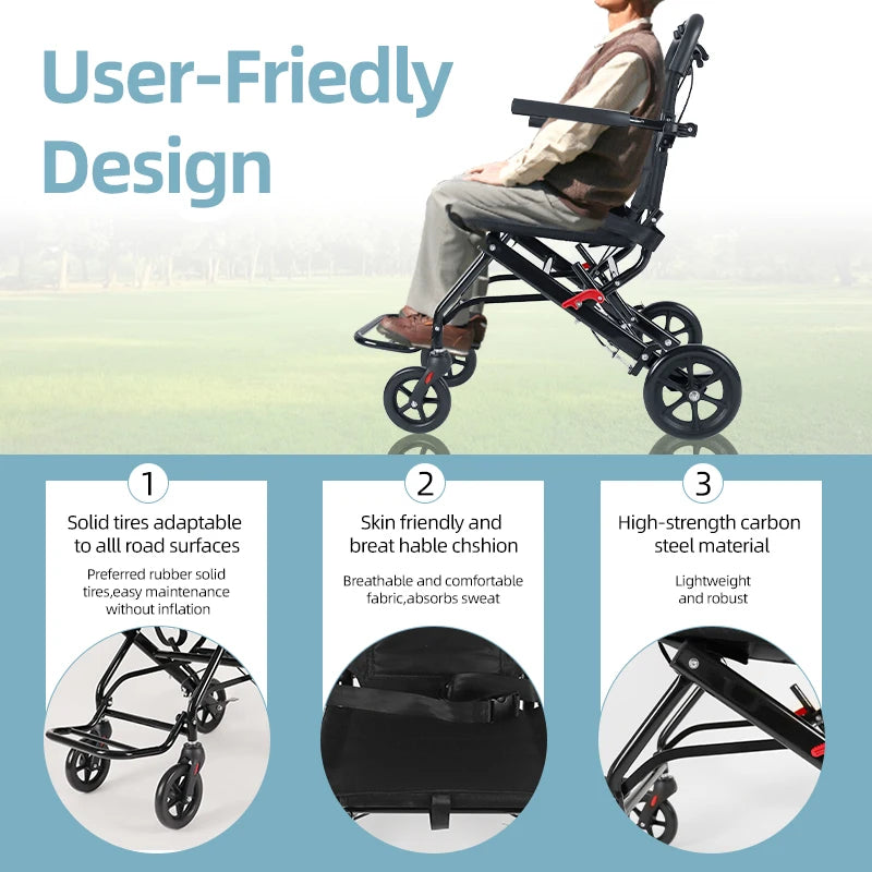 CvitalelPersd Micro Wheelchair folding wheelchair Essentials for the elderly, people with health issues, and older adults when traveling.