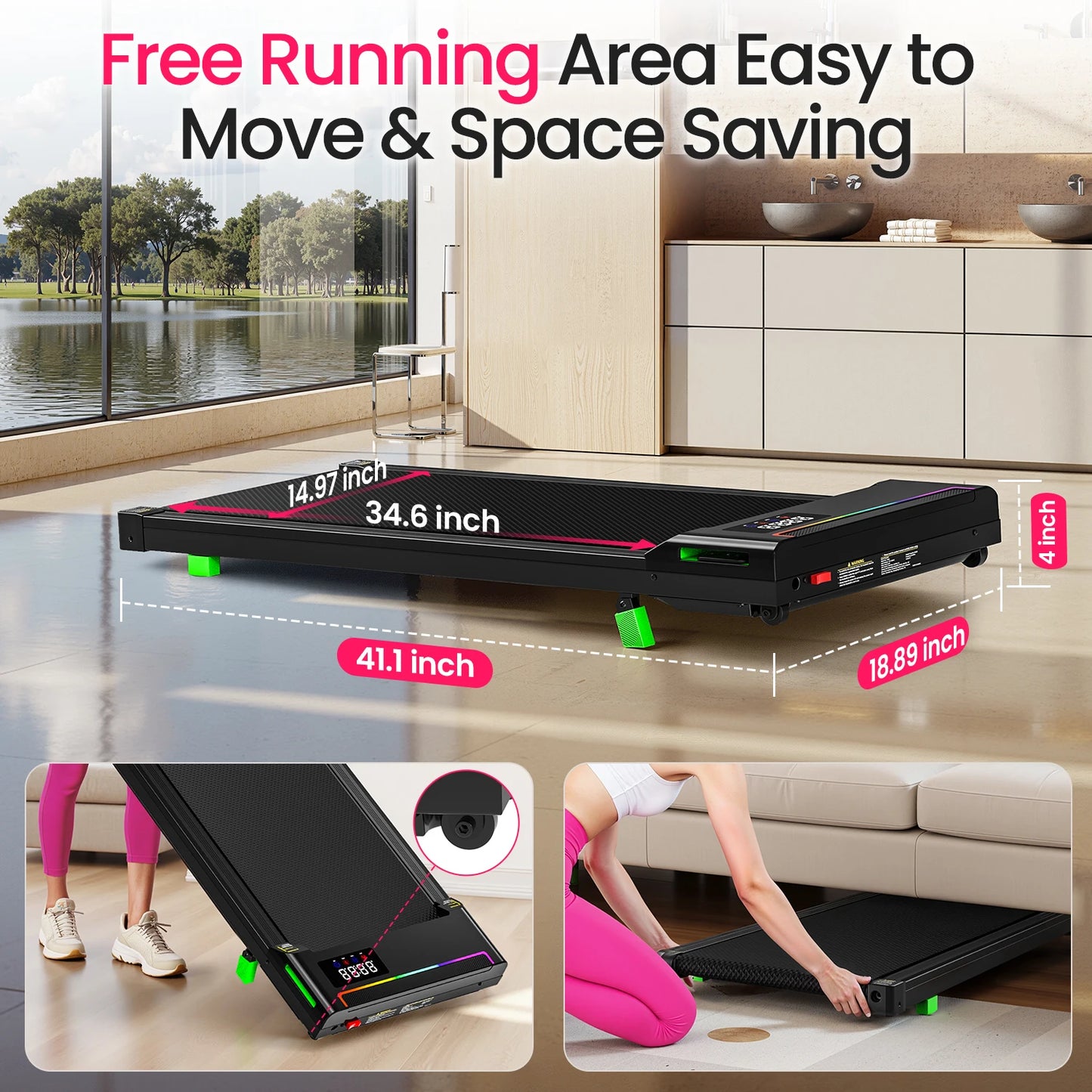 AKLUER 2 in 1 Walking Pad Under Desk Treadmill, 2.5HP Brushless Motor