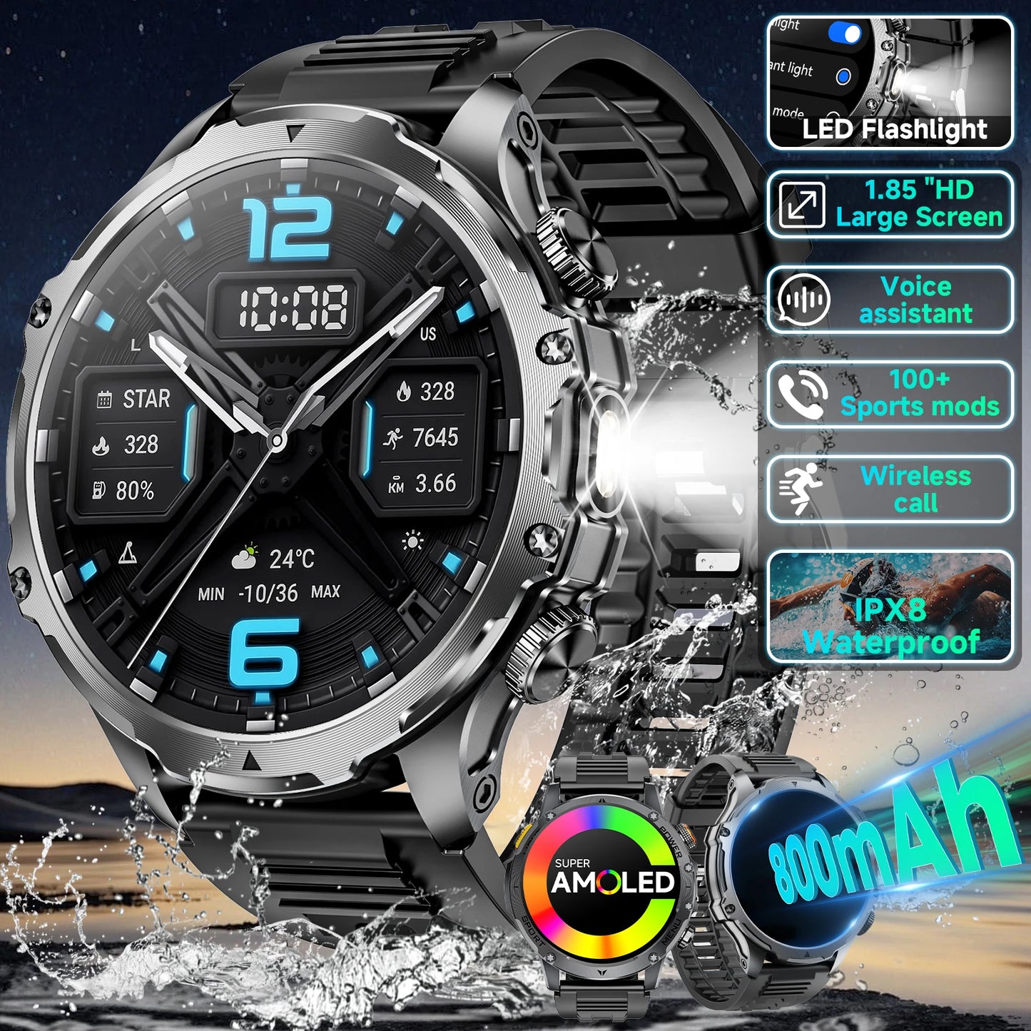 2026 Military Smart Watch Men 1.7" HD Screen