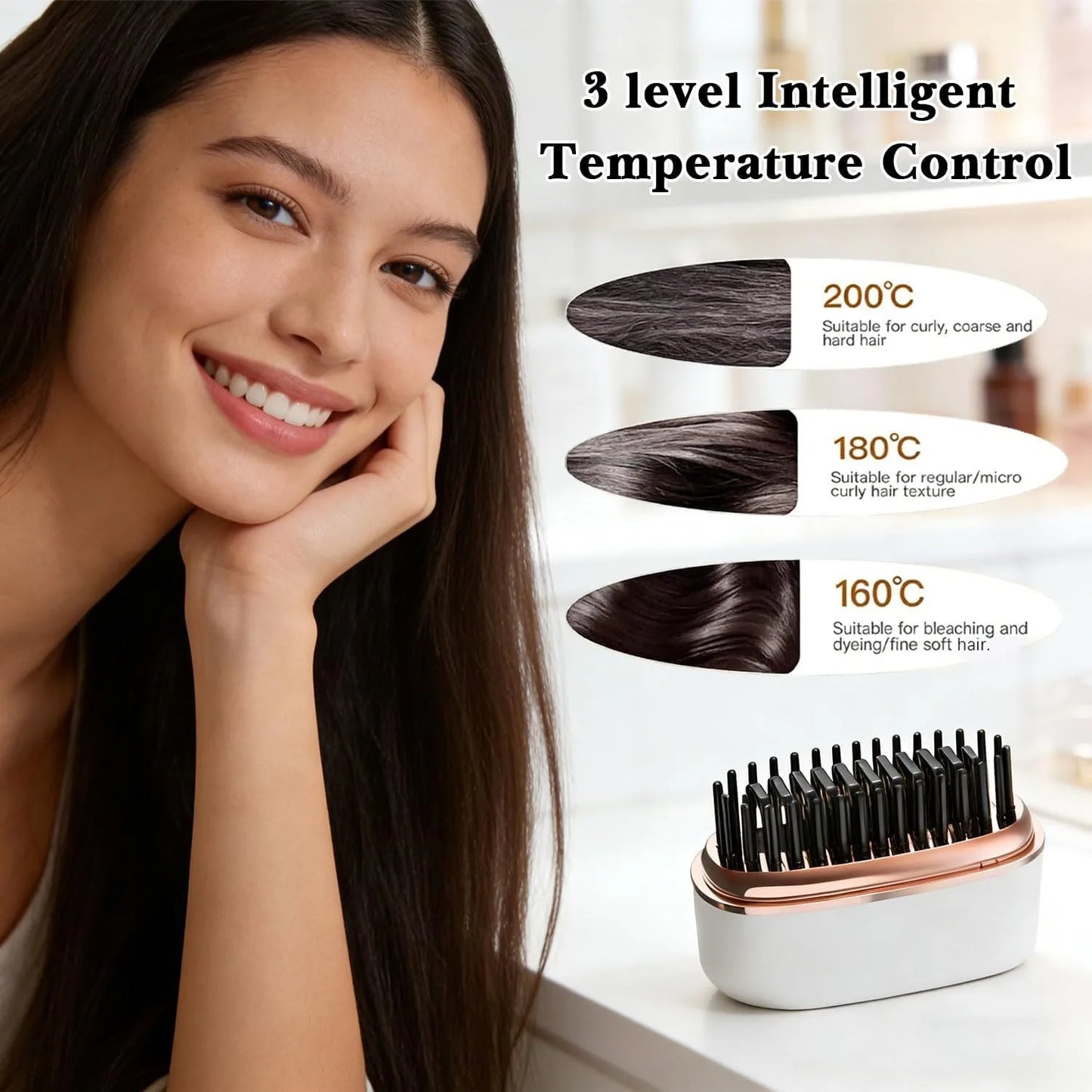 Mini Cordless Hair Straightener Brush Rechargeable