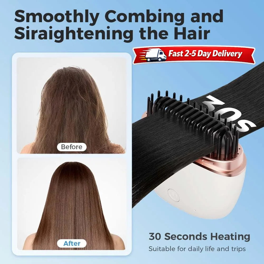 Mini Cordless Hair Straightener Brush Rechargeable