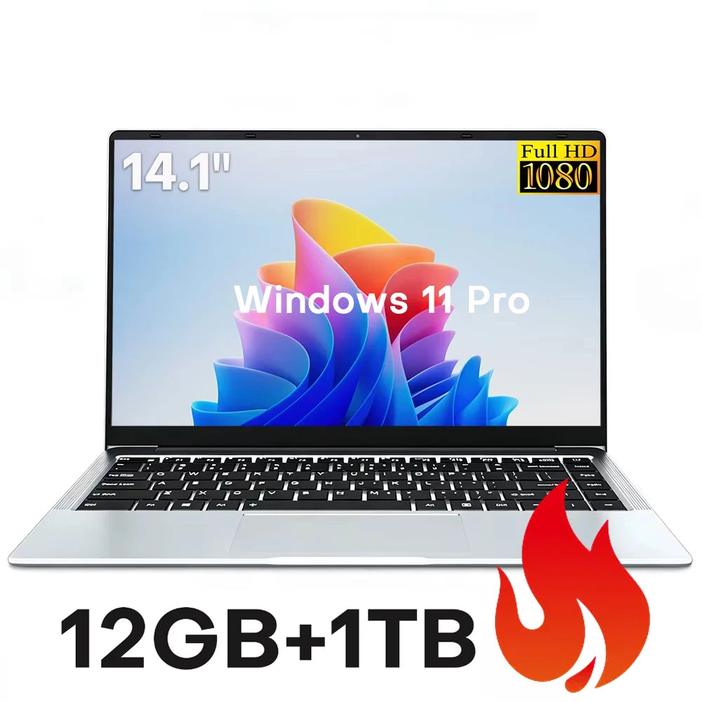 14.1" Laptop Computer Windows 11 Pro Intel Atom A3950 Notebook PC