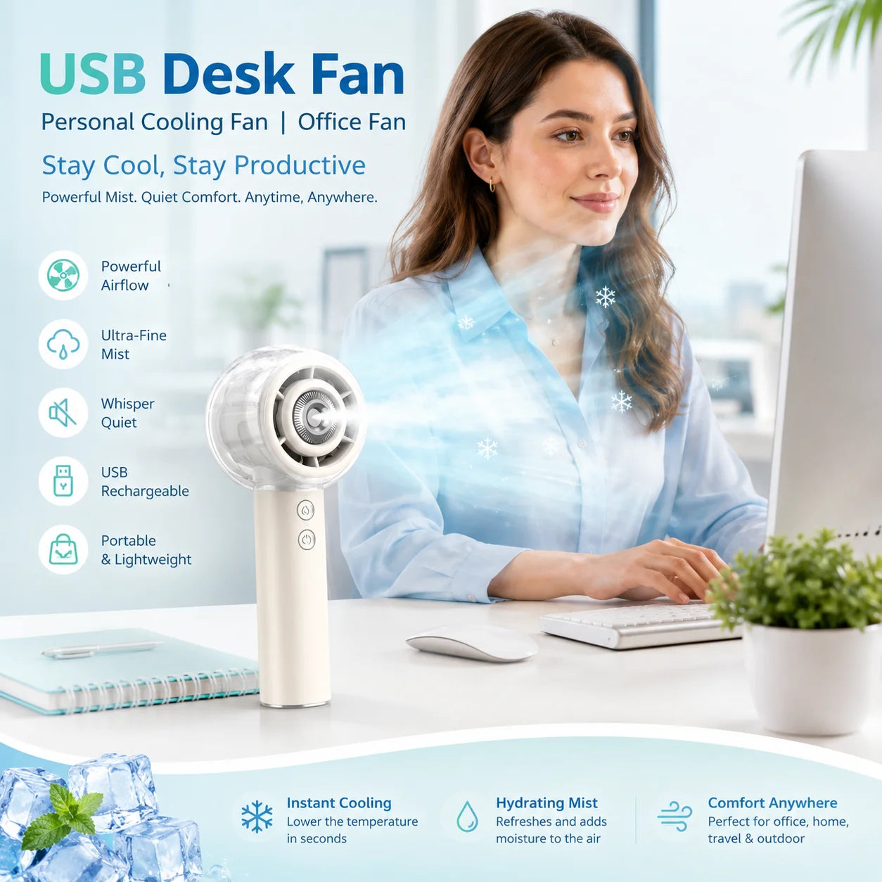 Misting Portable Handheld Fan 6000mAh Rechargeable Battery