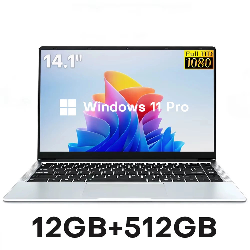 14.1" Laptop Computer Windows 11 Pro Intel Atom A3950 Notebook PC