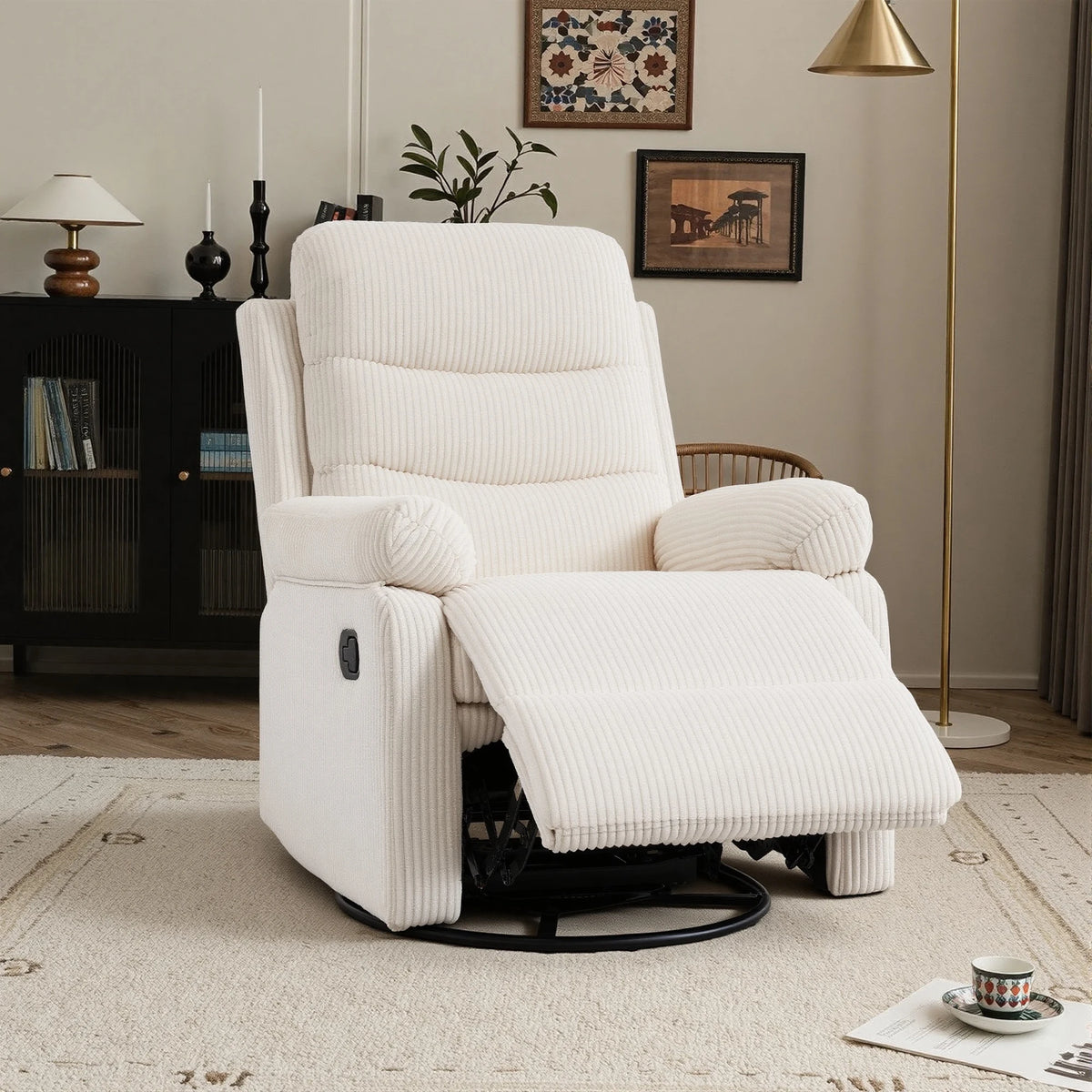 GAOHAPY Soft Corduroy Fabric Swivel Rocker Recliner Chair