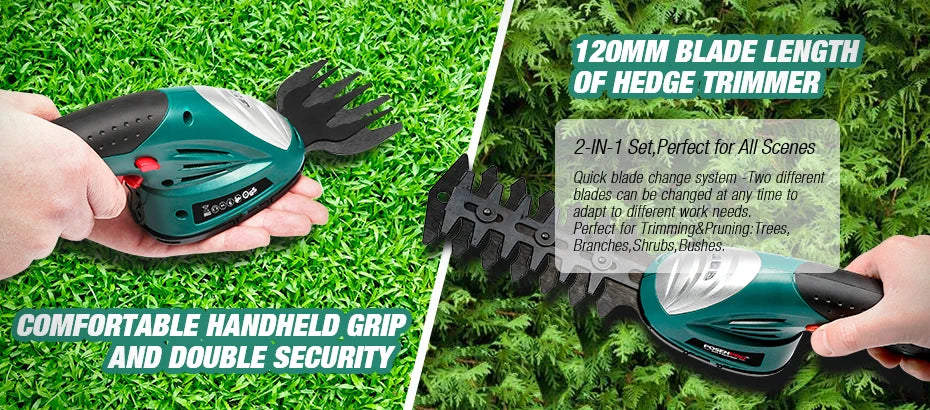 POSENPRO 7.2V 2in1 Cordless Grass and Shrub Shears Hedge Pruning