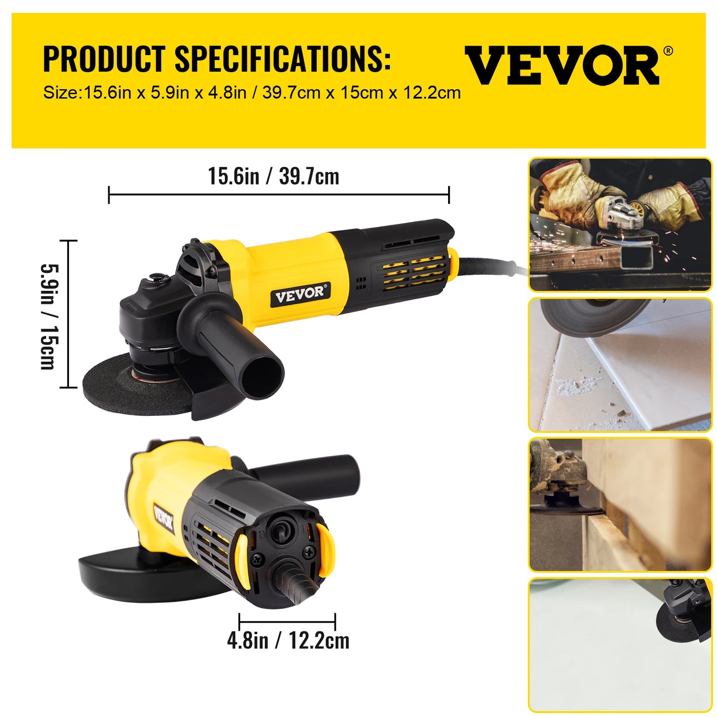 VEVOR Electric Angle Grinder 900W Angular Power Grinding